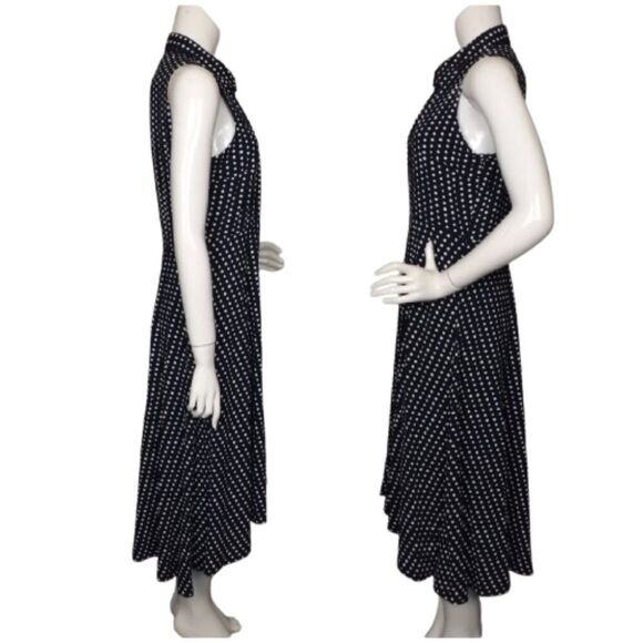 LESLIE FAY Dress, 10, Navy/White Polka Dots, Sleeveless/Collar, Side Zip - Picture 8 of 13